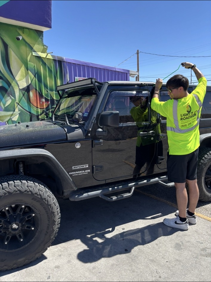Light It Up Roadside technician performing a car lockout in El Paso